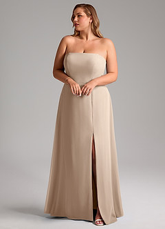 Azazie Wren Brautjungfernkleider Wandelbar A-Linie Seitliche Cut-Outs Chiffon Kleid Taupe image9