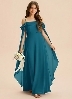 Azazie Moana Junior Linia A Pofałdowany Szyfon Długość podłogi Młodsza druhna Sukienka image3