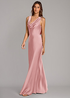 Azazie Cheryl Vestidos de damas de honor Vestido de Rosa Empolvado de Satén Elástico de Corte Sirena image3