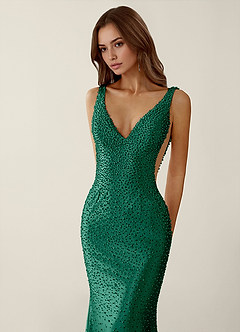 Roxana Dark Green V-neck Hot Rhinestones Corset Prom Dress image5