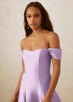 Christian Siriano Bridal for Azazie 1002 Bridesmaid Dresses Frosted Lilac A-Line Off the Shoulder Stretch Satin Convertible Dress image5