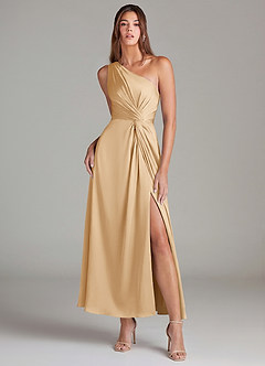 Azazie Brooke Suknie dla druhen Linia A Jedno ramię Satyna elastyczna Długość kostki Sukienka image1