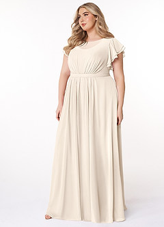 Azazie Daphne Robes de demoiselle d'honneur modestes Robe Trapèze Volant Longueur ras du sol Mousseline de soie image8