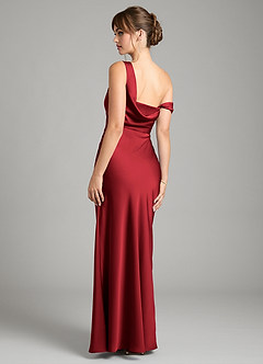Azazie Madelyn Robes de demoiselle d'honneur Robe Sirène Convertible en Satin extensible Une épaule Écarlate image2