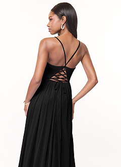 Azazie Marsol Bridesmaid Dresses Black A-Line Corset Mesh Dress image4