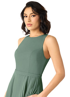 Azazie Lindie Bridesmaid Dresses Eucalyptus A-Line Scoop Pleated Chiffon Dress image4