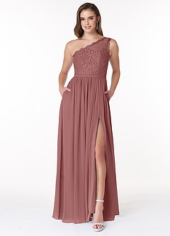 Azazie Demi Bridesmaid Dresses Desert Rose A-Line One Shoulder Chiffon Dress image1