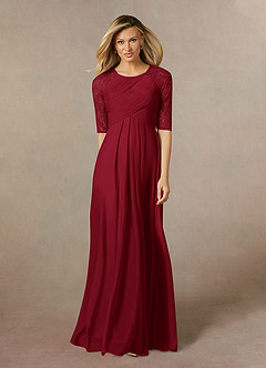 Azazie Raelyn Mother of the Bride Dresses Burgundy A-Line Lace Mesh Dress image5
