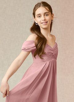 Azazie Kaitlynn Junior Dusty Rose A-Line Off the Shoulder Chiffon Dress image6