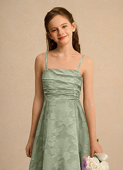 Azazie Pebbles Junior Formal Jurken voor bloemenmeisjes A-Lijn Jurk van Bloemen Burn-out Geplooid Agave image2