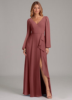 Azazie Simone Abiti da Damigella Abito A-Line in Chiffon Manica Lunga Ametista image1