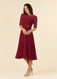 Azazie Naomi Kleider für die Brautmutter A-Linie Bootshals Gefaltet Chiffon Kleid Burgunderrot image3