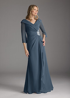 Azazie Jaycee Kleider für die Brautmutter A-Linie Chiffon Kleid Neptunblau image1