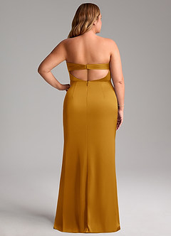 Azazie Leonis Bridesmaid Dresses Butterscotch Mermaid Pleated Stretch Satin Convertible Dress image10