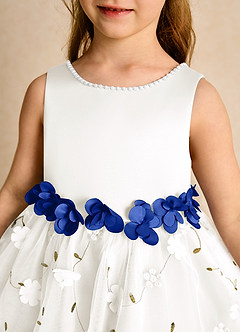 Azazie Starri Flower Girl Dresses Ivory Royal Blue Ball-Gown Beaded Matte Satin Dress image8