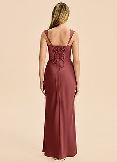 Azazie Agustina Junior Terracotta Sheath Pleated Stretch Satin Dress image2