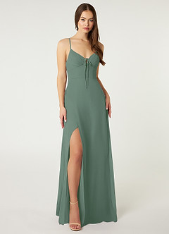 Azazie Minie Bridesmaid Dresses Eucalyptus A-Line Bow Chiffon Dress image3