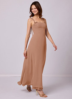 Barbie ♥ Azazie Robes de demoiselle d'honneur Robe Trapèze en Mousseline de soie Plissée Champagne Rosé image1