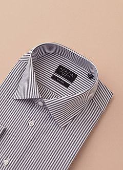 front Aiden Brushed Denim Blue 100% Cotton Non-Iron Striped Dress Shirt