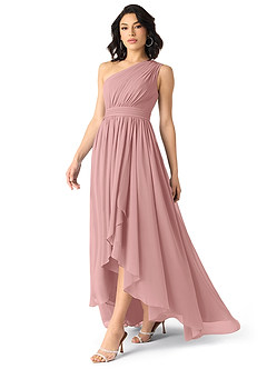 Azazie Mathilda Bridesmaid Dresses Dusty Rose A-Line One Shoulder Chiffon Dress image6