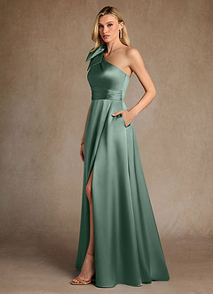 Azazie Easton Mother of the Bride Dresses Eucalyptus A-Line One Shoulder Stretch Satin Dress image2
