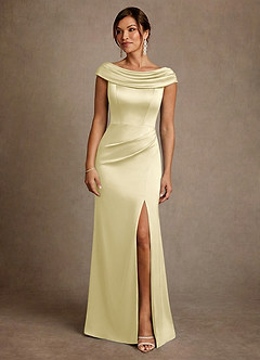 Azazie Irvine Mère de la mariée Robes Robe Trapèze en Satin extensible Plissée Sorbet Citron image3