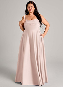 Azazie Shaude Bridesmaid Dresses Blushing Pink A-Line Pleated Stretch Satin Dress image11