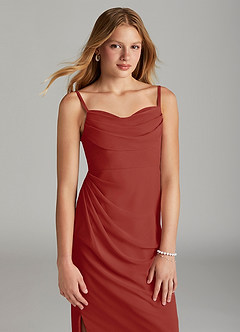 Azazie Mai Junior Terracotta Sheath Pleated Chiffon Dress image5