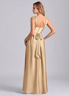 Azazie Dixie 신부 들러리 드레스 A라인 주름진 스트레치 새틴 바닥 길이 드레스 image5