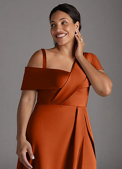 Azazie Milton Vestidos para mãe da noiva Vestido Laranja Queimada de Cetim elástico de Linha A com Plissado image14