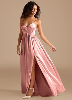 Azazie Alia Bridesmaid Dresses Rosette A-Line Pleated Metallic Satin Dress image2