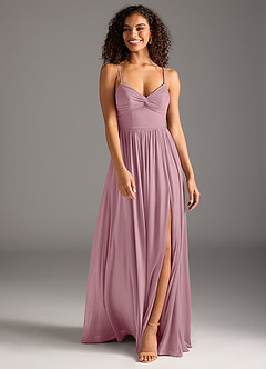 Azazie Zeya Final Sale Vintage Mauve A-Line Pleated Mesh Dress image4