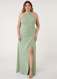 Azazie Galicia Kleider zum Anprobieren zu Hause Meerjungfrau-Linie Halter Gefaltet Stretch-Chiffon Kleid Staubiger Salbeigrün image5