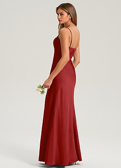 Azazie Lidia Abiti da Damigella Abito Sirena in Raso Elasticizzato Spacco Laterale Melograno image12