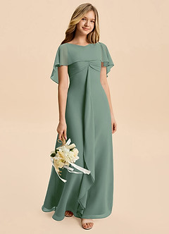 Azazie Selena Junior Eucalyptus A-Line Ruched Chiffon Dress image5