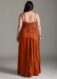 Azazie Alia Vestidos de damas de honor Vestido de Naranja Quemada de Satén Elástico de Corte en A con Plisado image9