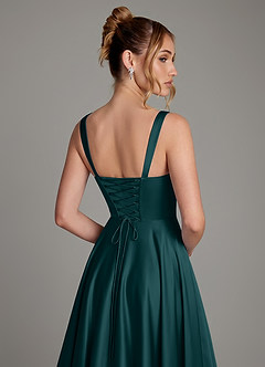 Azazie Azaria Robes de demoiselle d'honneur Robe Trapèze en Satin extensible Corset Vert Pin image2