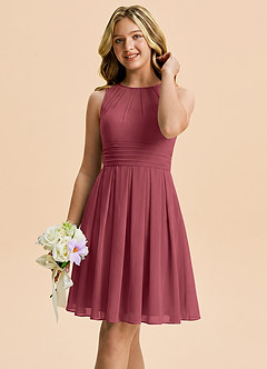 Azazie Bibiane Junior Merlot A-Line Pleated Chiffon Dress image4