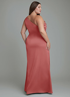 Azazie Akilah Jurken voor bruidsmeisjes Jurk van Stretch Satijn met Zeemeermin One-shoulder Antieke Roos image9