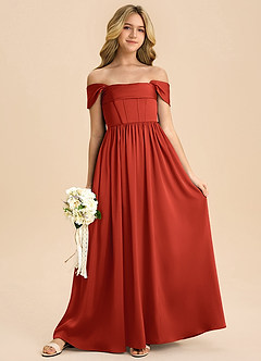 Azazie Hattie Junior A-Linie Plissee Stretch-Satin Kleid Rost image3