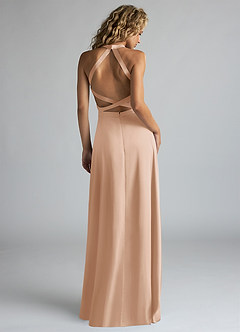 Azazie Clarice Robes de demoiselle d'honneur Robe Trapèze en Satin extensible Col Haut Rose Perle image3