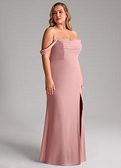 Azazie Saige Brautjungfernkleider Wandelbar A-Linie Schulterfrei Chiffon Kleid Altrosa image12