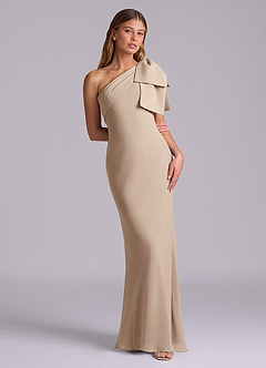 Azazie Yuanna Bridesmaid Dresses Taupe Mermaid One Shoulder Chiffon Dress image3