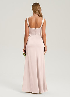 Azazie Frostine Bridesmaid Dresses Blushing Pink A-Line Bow Stretch Satin Dress image2