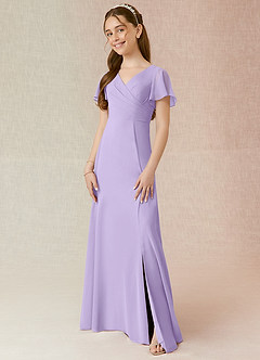 Azazie Induh Junior Robe Trapèze en Mousseline de soie Rayé Lilas image1