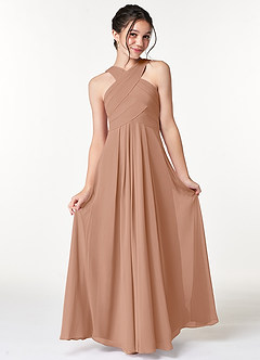 Azazie Kaleigh Junior Champagne Rose A-Line Pleated Chiffon Dress image4