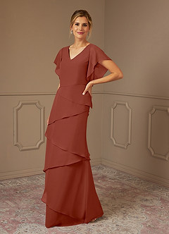 Azazie OHara Abiti per la Madre della Sposa Abito A-Line in Chiffon con Scollo a V Auburn image4