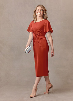 Azazie Everlyn Kleider für die Brautmutter Etui Plissee Stretch-Satin Kleid Rost image2