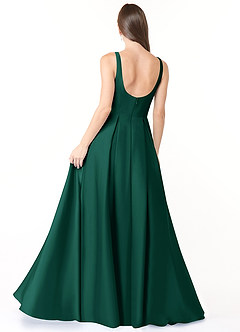 Azazie Neve Bridesmaid Dresses Emerald Ball-Gown with Pockets Stretch Satin Dress image2