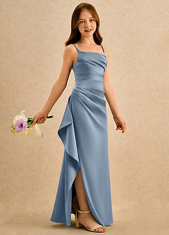 Azazie Cannoli Girls Formal Sukienki dla dziewczynek sypiących kwiaty Linia A Pofałdowany Matowy satynowy Długość podłogi Sukienka image1